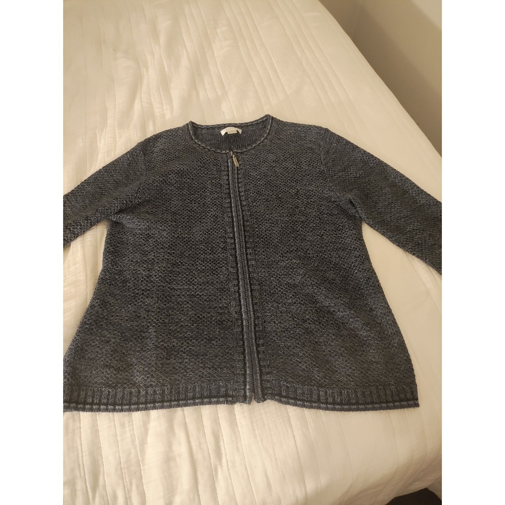 Christopher & Banks Cardigan Women M Gray Ramie Cotton Textured Knit Full Zip